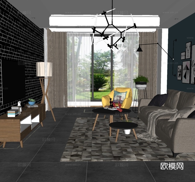 北欧客厅su模型下载下载（渲染图2）
