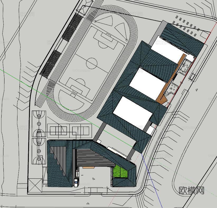 现代校园鸟瞰su模型下载
