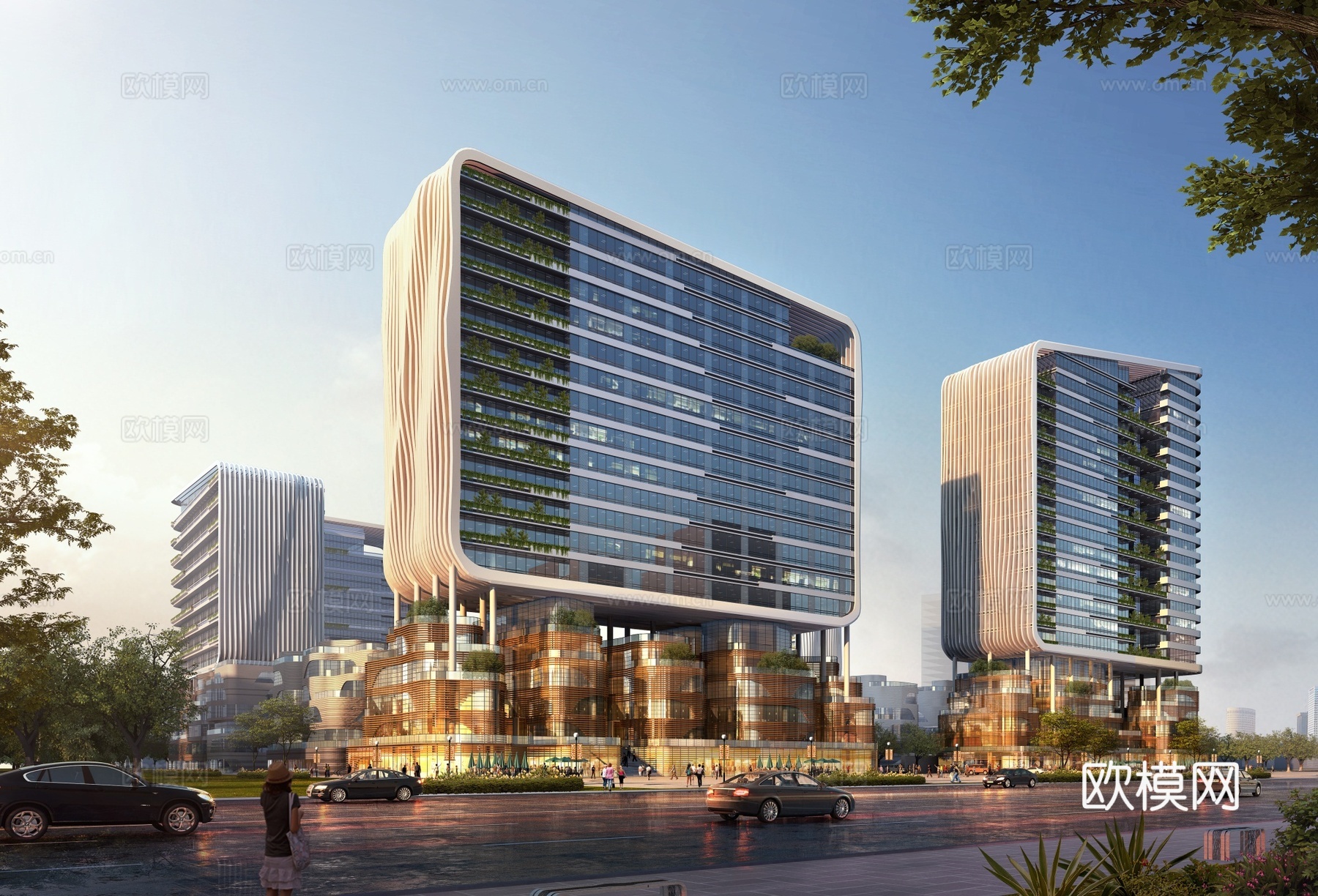 现代商业中心建筑外观su模型下载