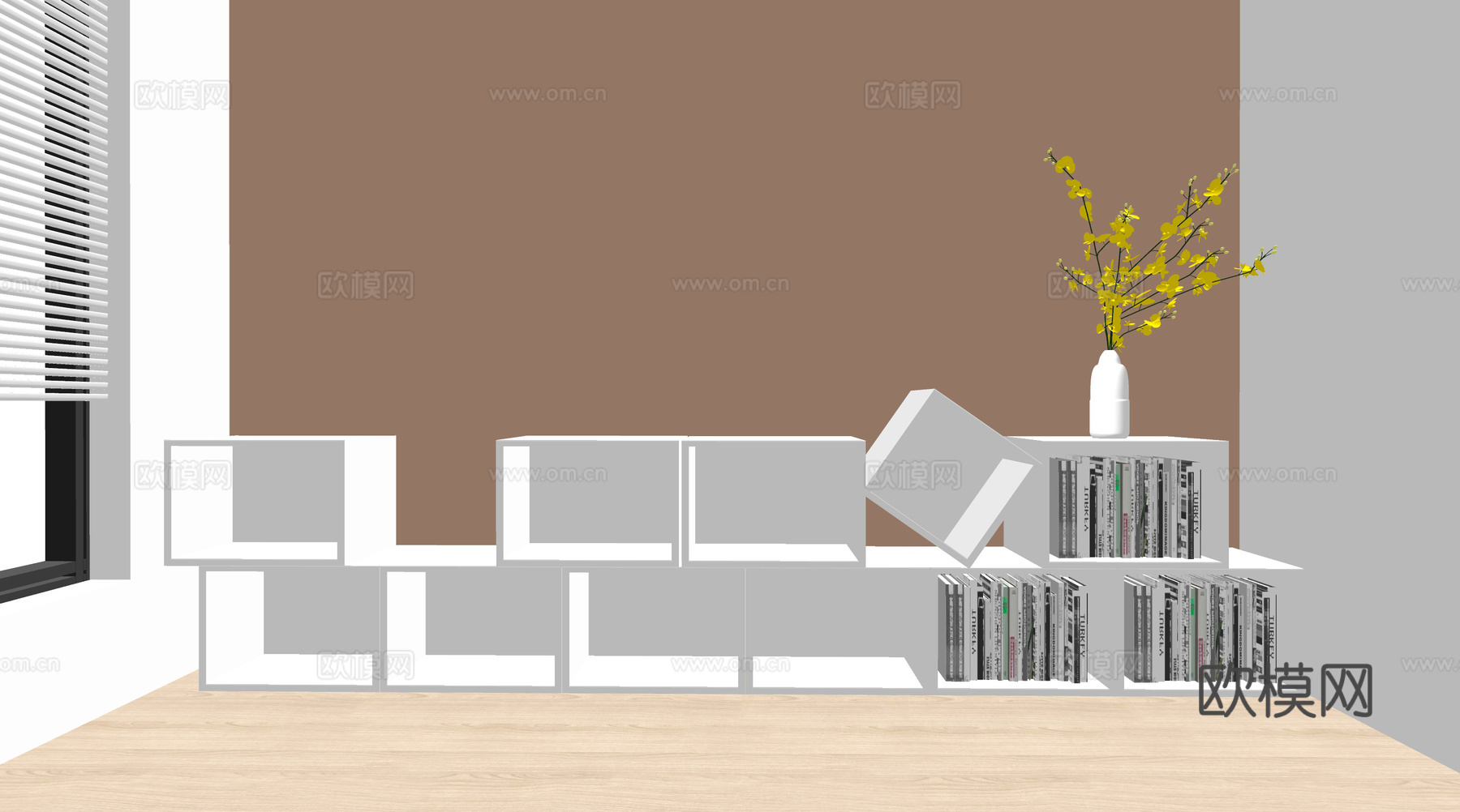 现代创意书柜置物架su模型下载