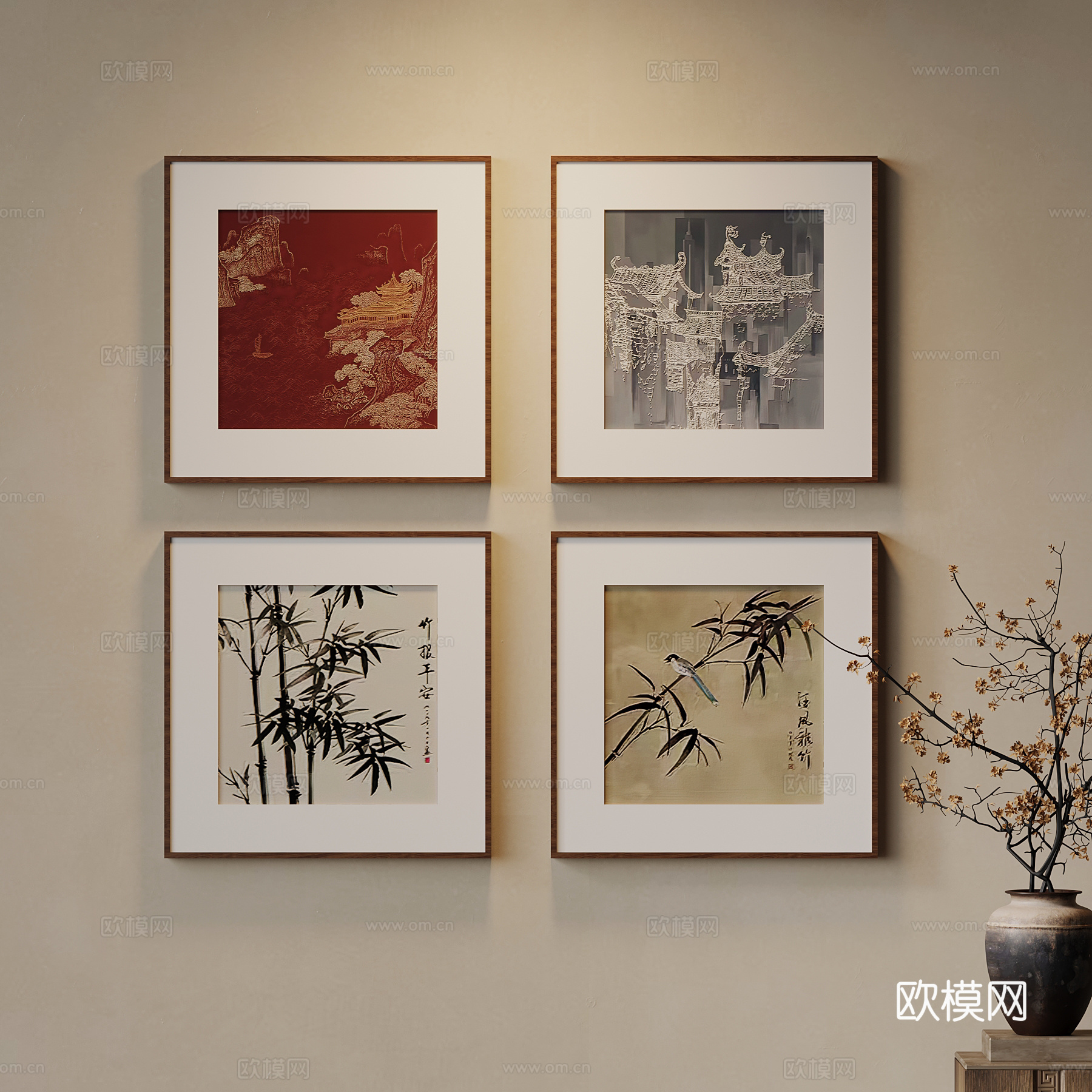 13新中式挂画 花瓶3d模型