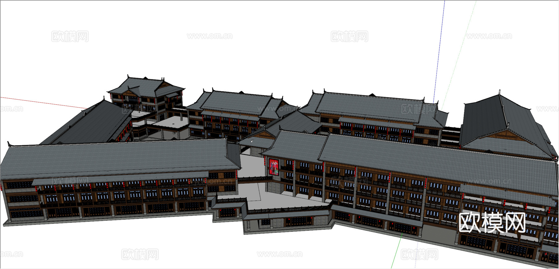 新中式沿街商业建筑su模型下载