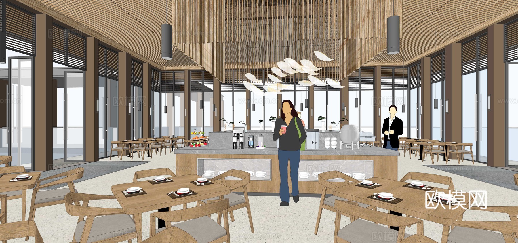 现代自助餐厅su模型下载