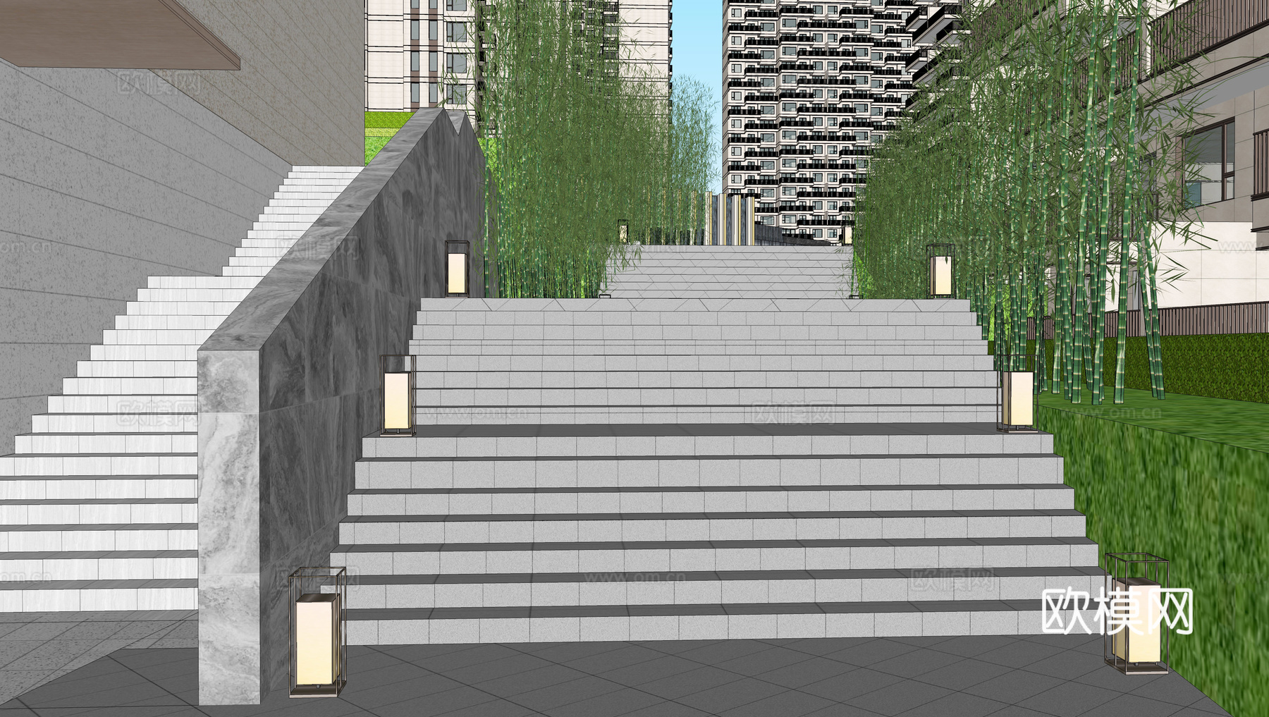 现代住宅小区建筑外观su模型下载