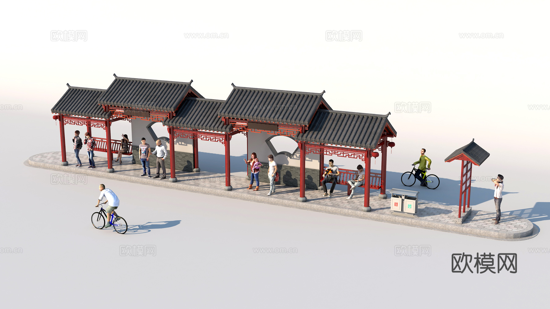 站台 公交站台 中式公交站台 苏式公交站台 古建公交站台3d模型