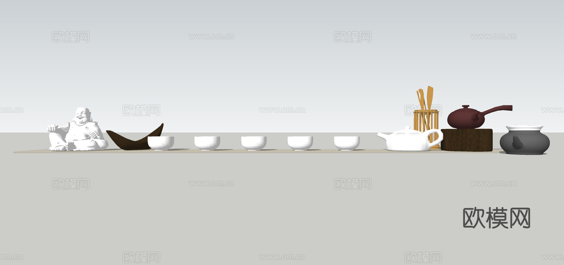 新中式茶壶茶杯茶具su模型下载