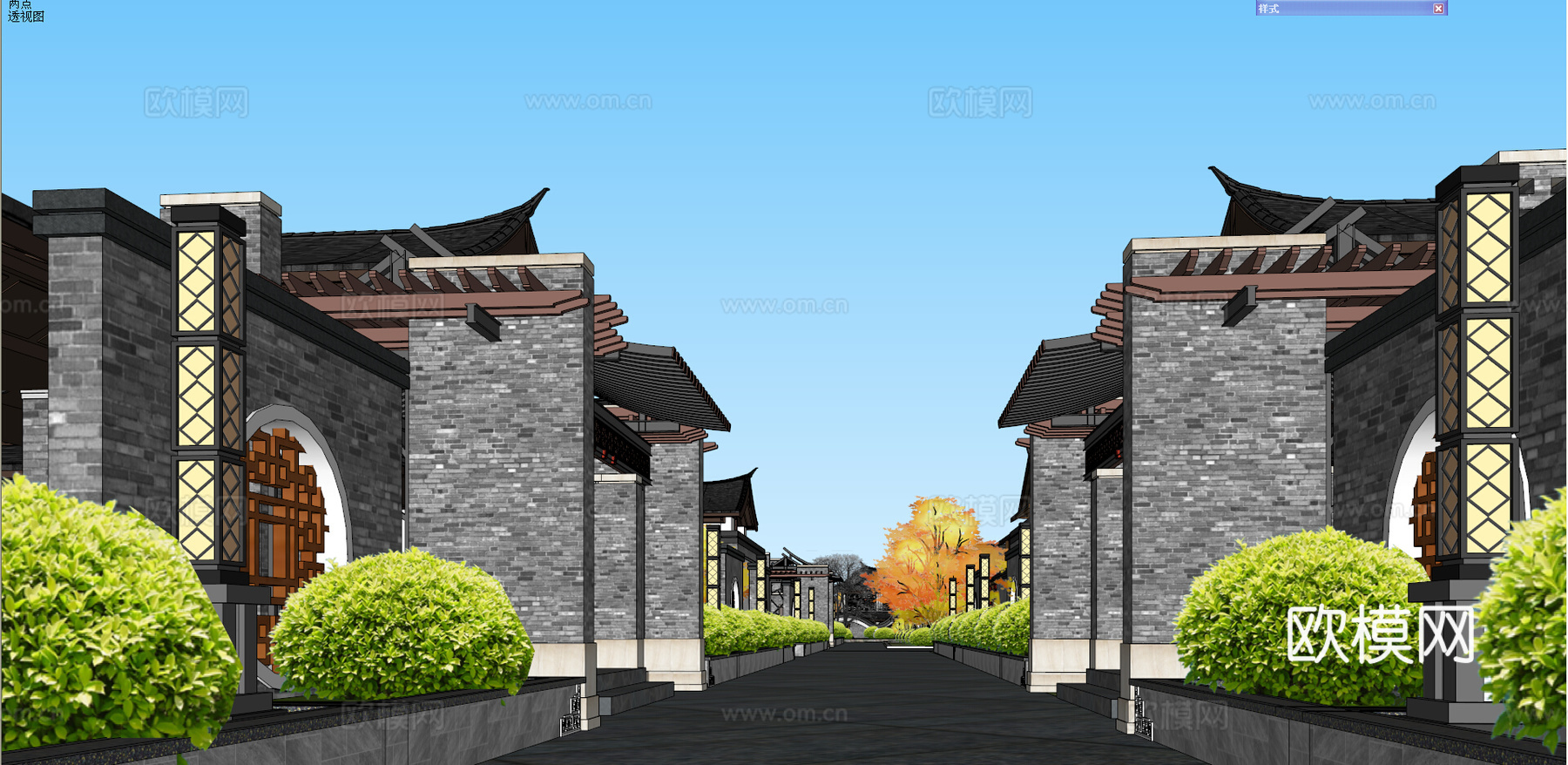新中式牌坊门头su模型下载