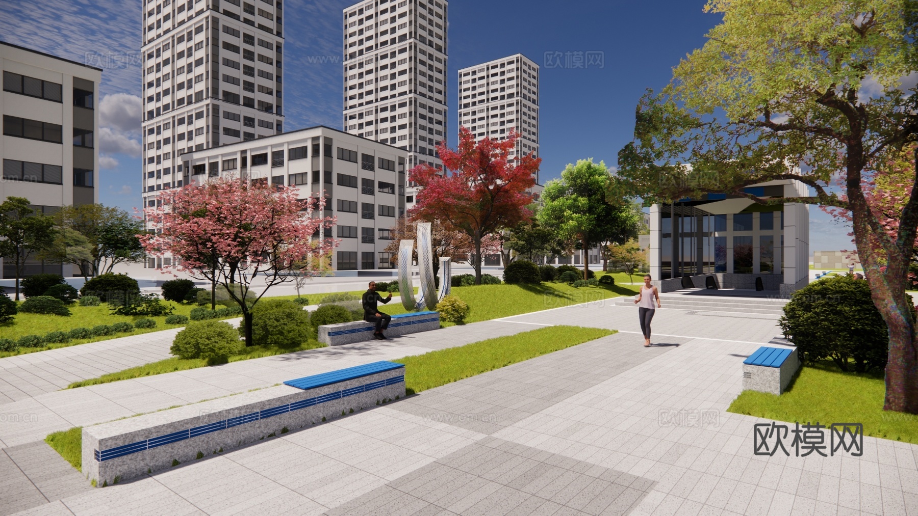 现代地铁站公园广场su模型下载