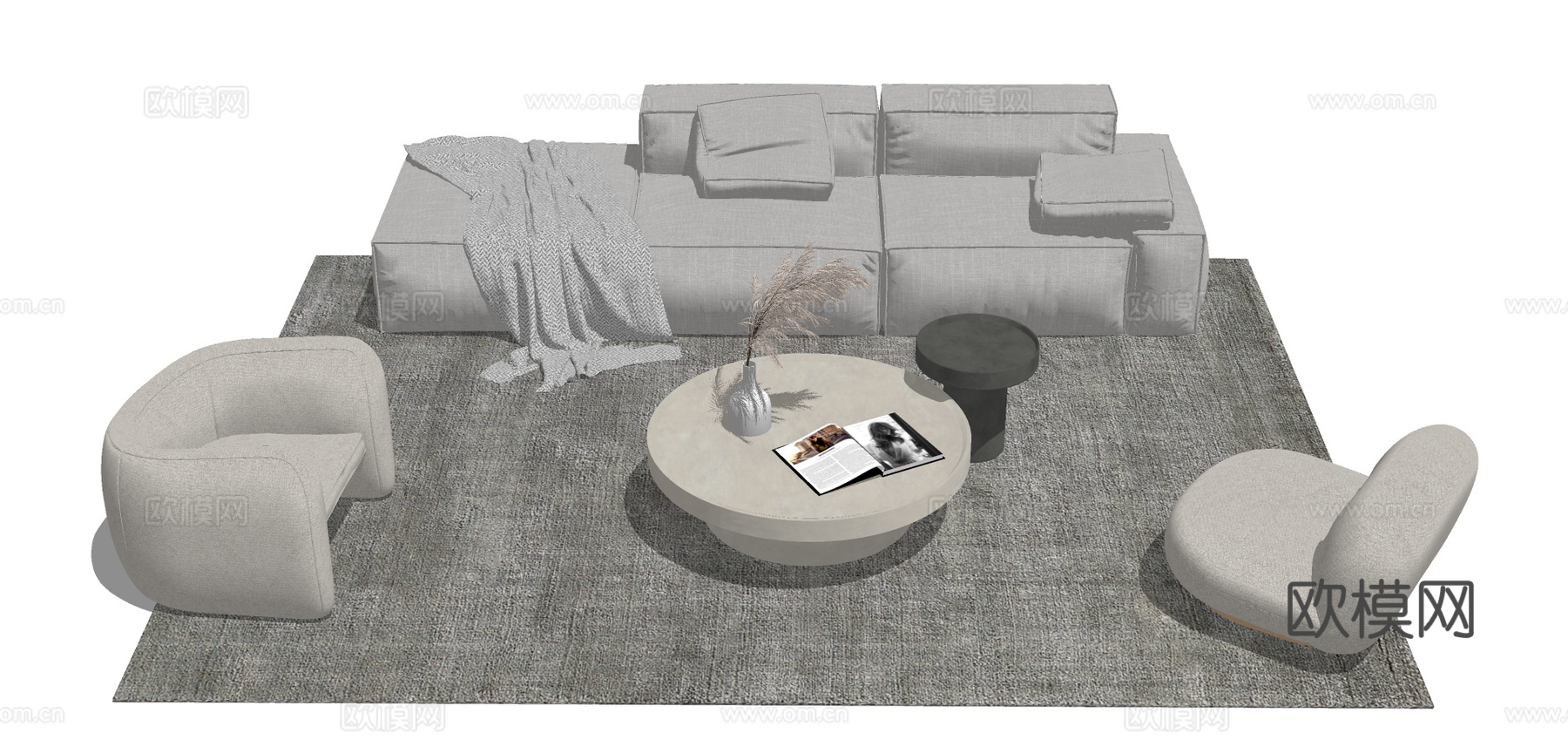 现代布艺沙发组合su模型下载下载