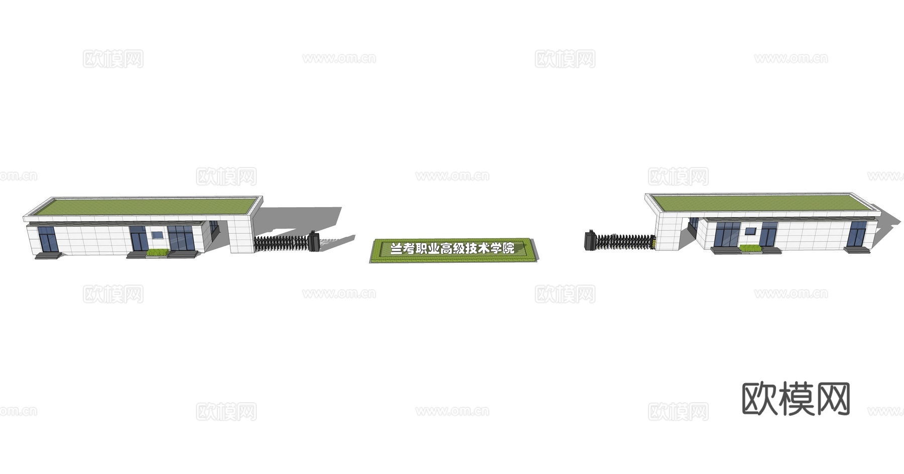 现代学校入口大门su模型下载