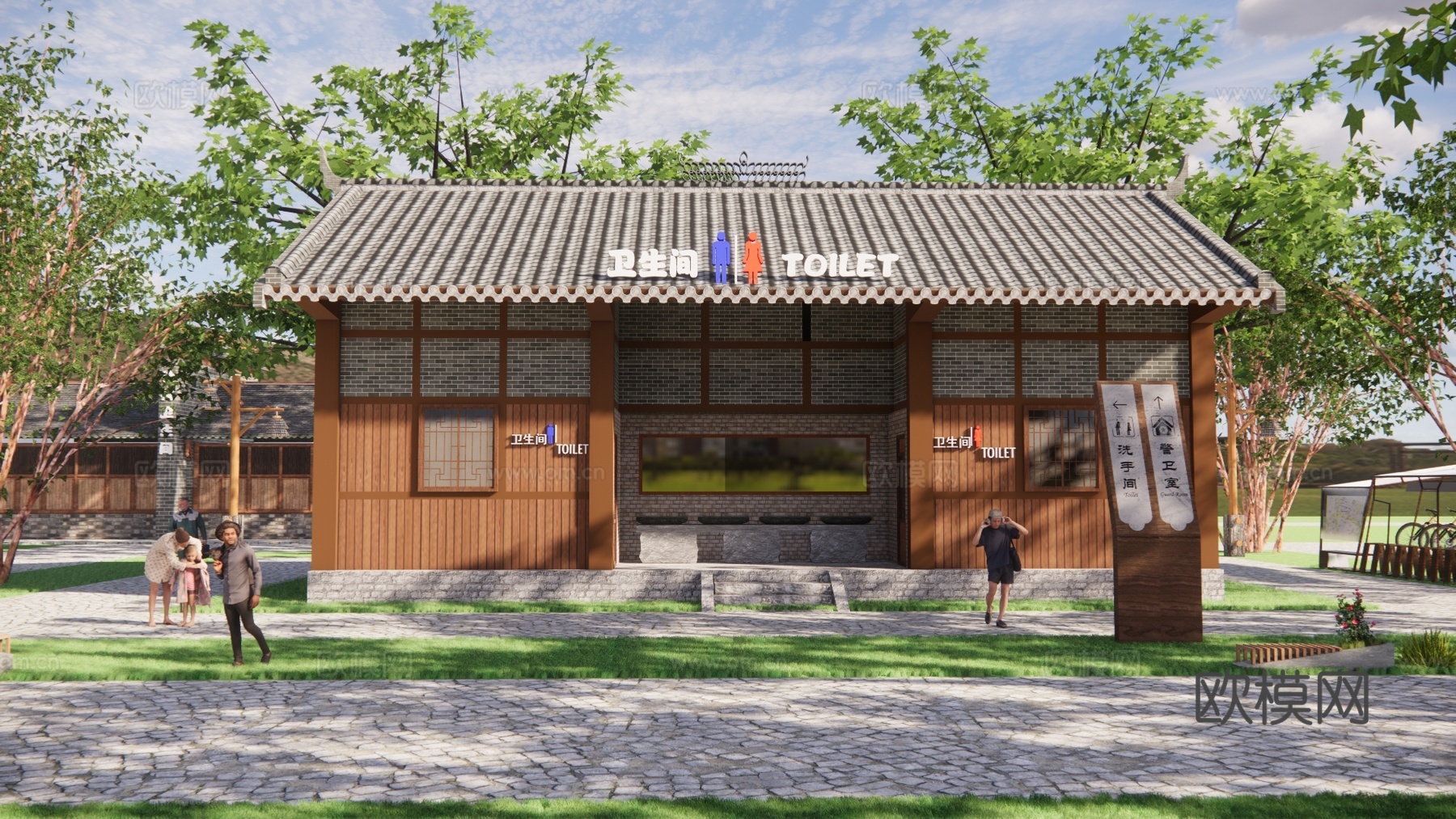 新中式公厕外观su模型下载