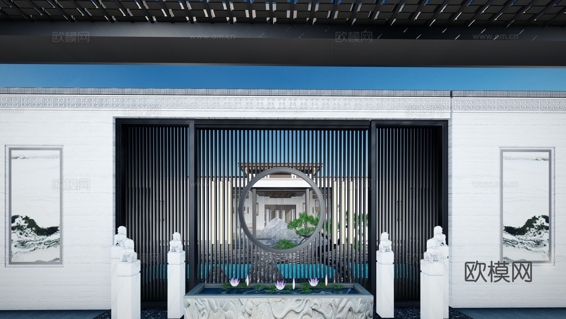 新中式售楼处su模型下载下载（渲染图3）