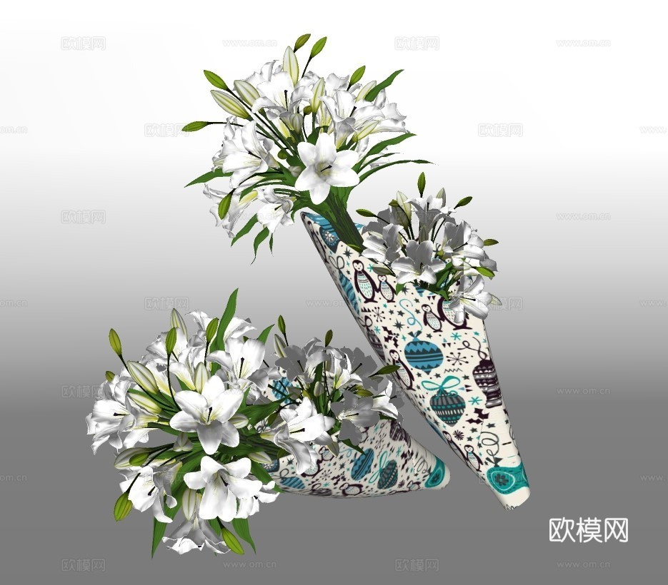 现代花卉花瓶su模型下载