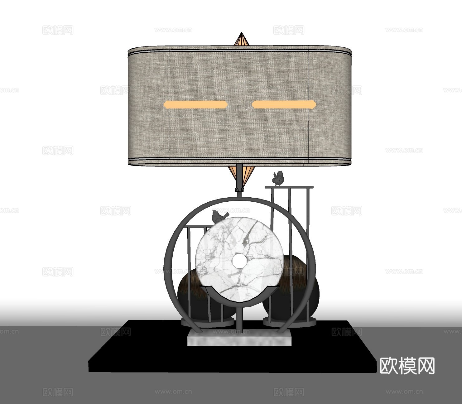 新中式纱布台灯su模型下载