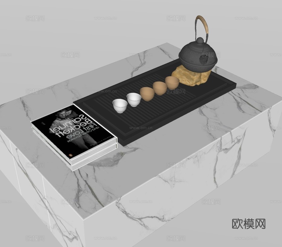 现代大理石茶几su模型下载
