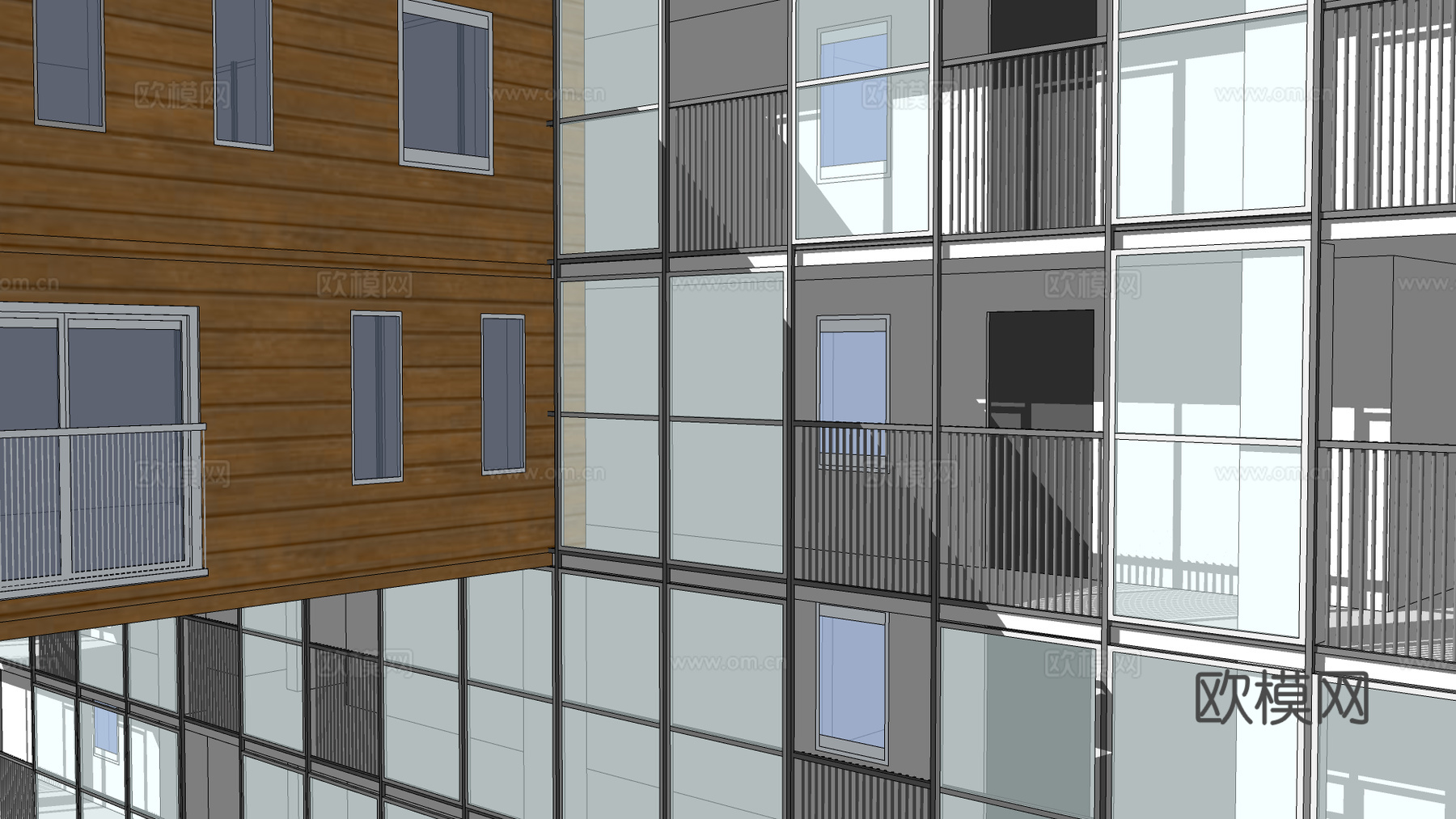 现代住宅楼建筑外观su模型下载