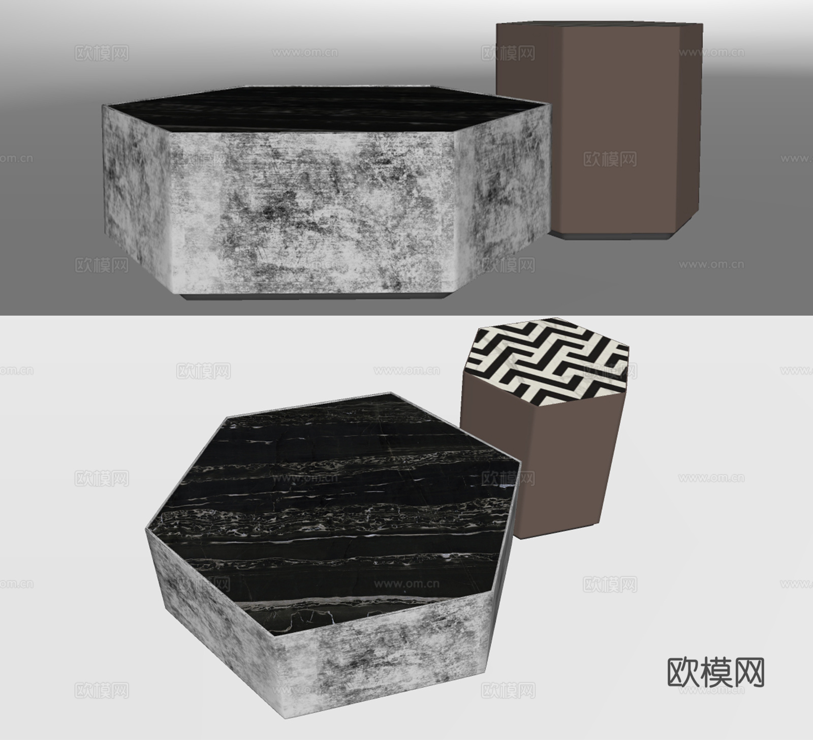 现代六角形茶几su模型下载