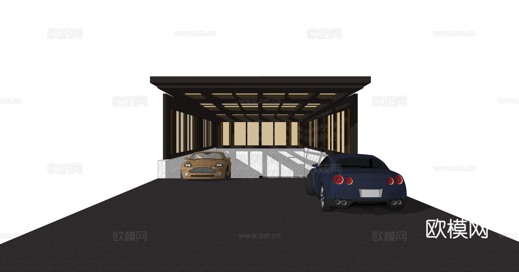 新中式地下车库出入口su模型下载