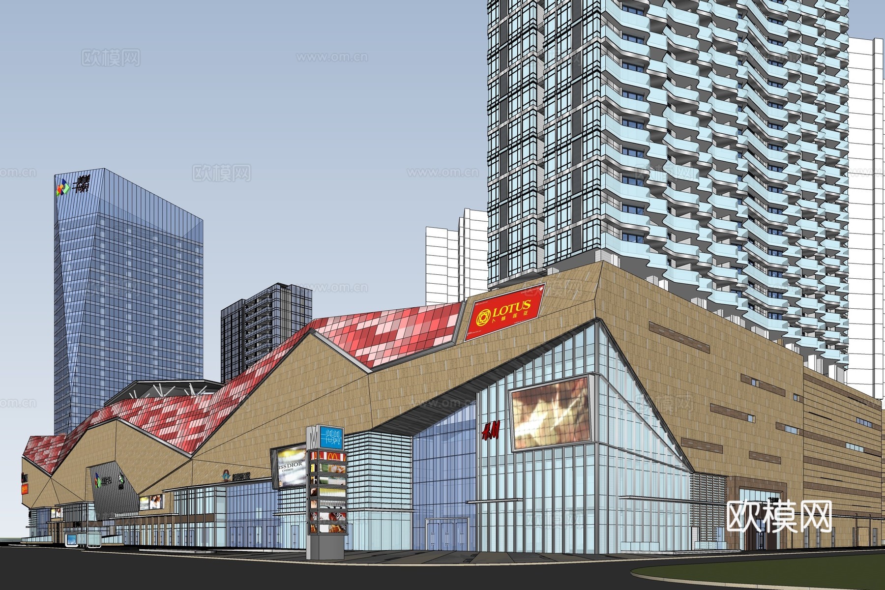 现代商业综合体建筑外观su模型下载