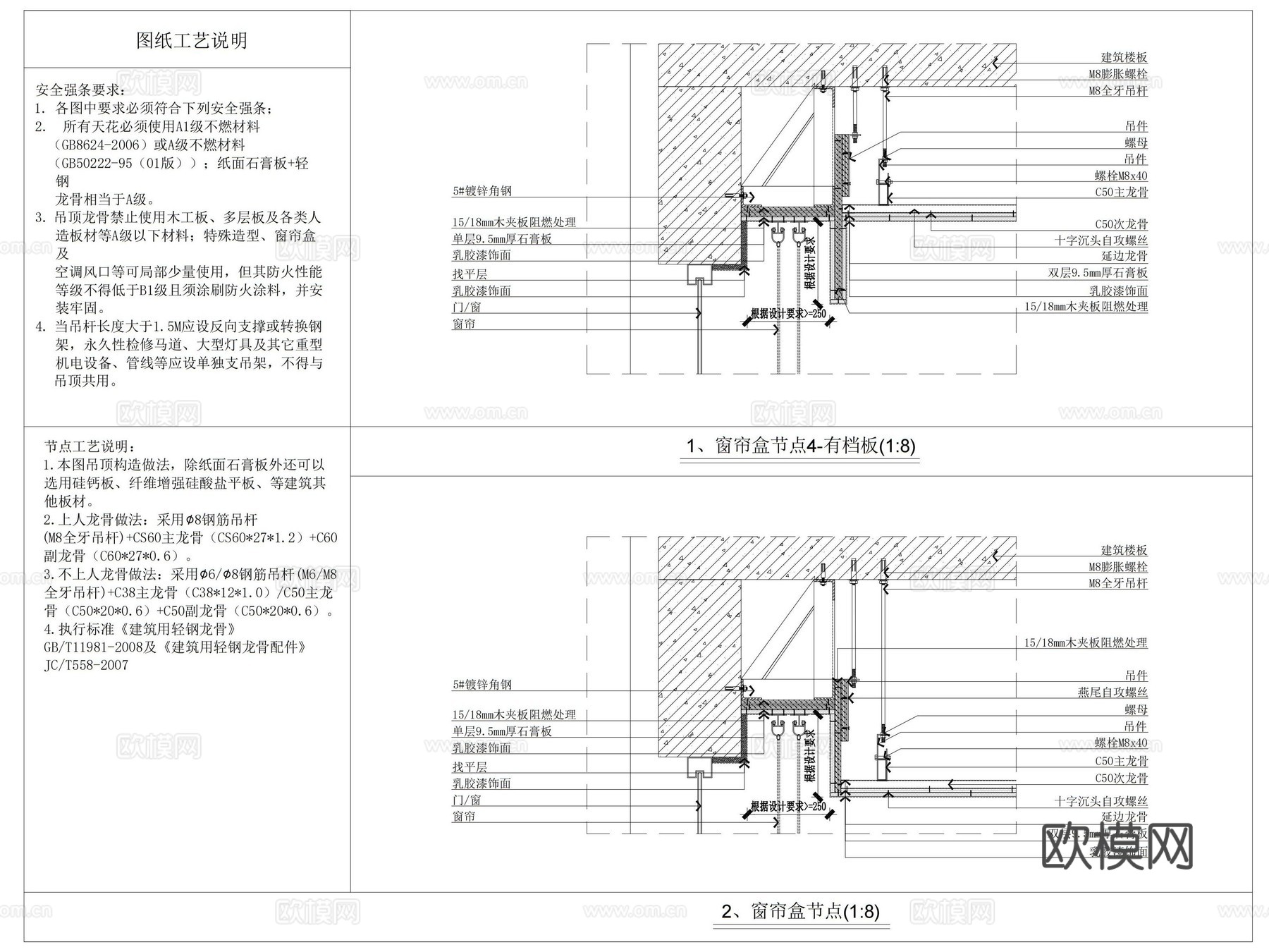 窗帘盒节点 石膏线窗帘盒 隐藏式窗帘盒 窗帘盒灯带 窗帘盒cad施工图