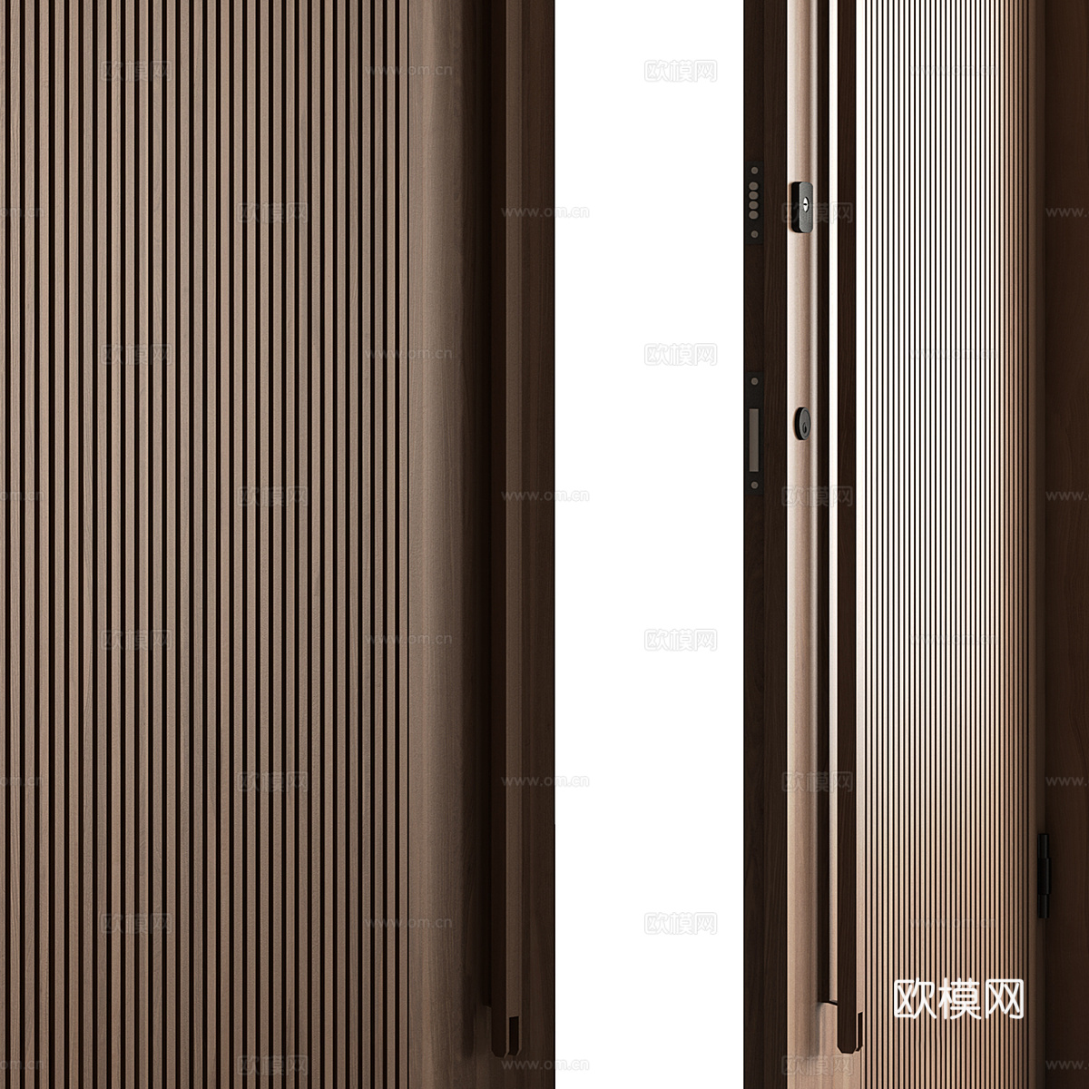 现代意式极简木质双开门3d模型