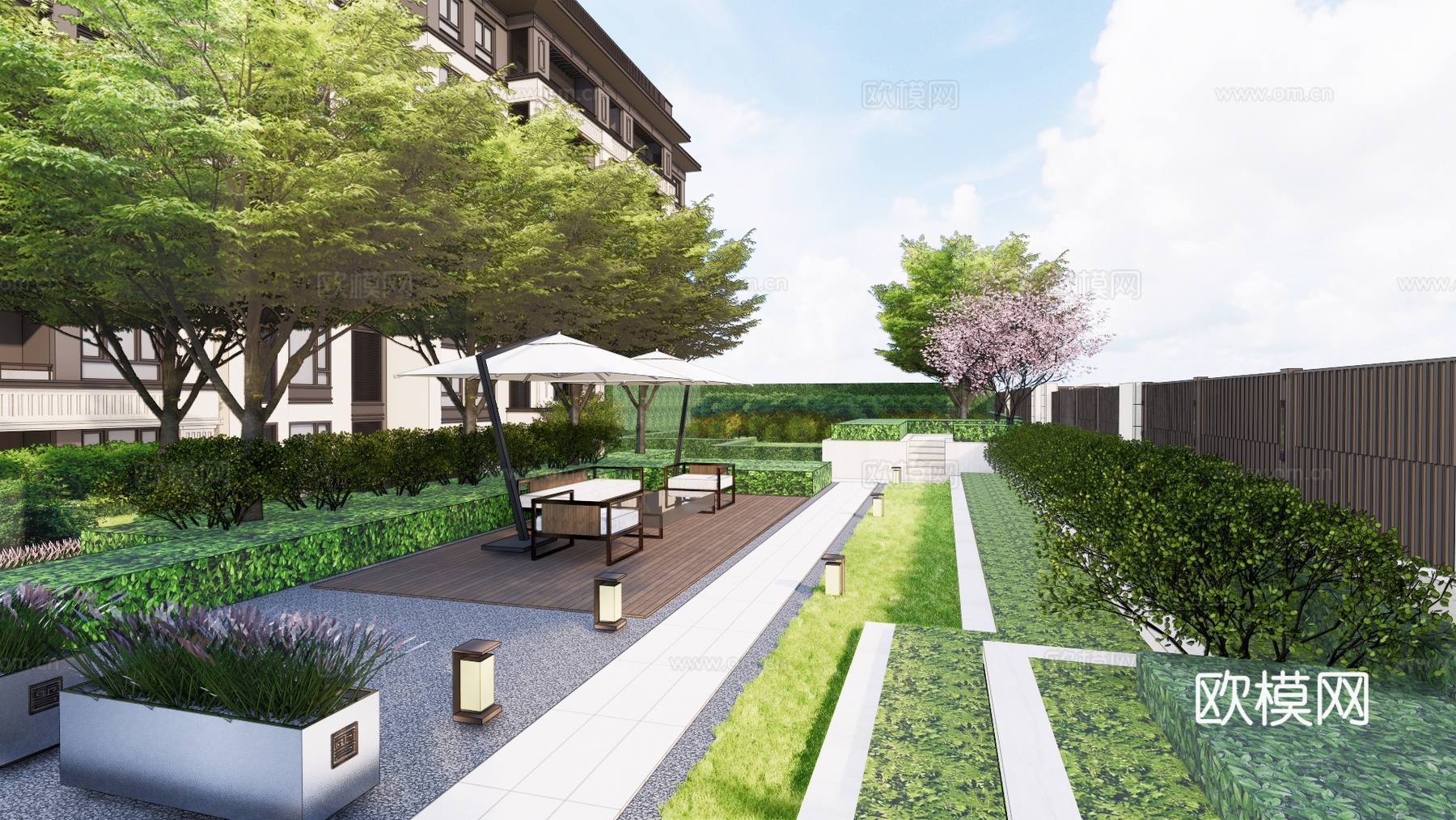 新中式住宅小区外观su模型下载