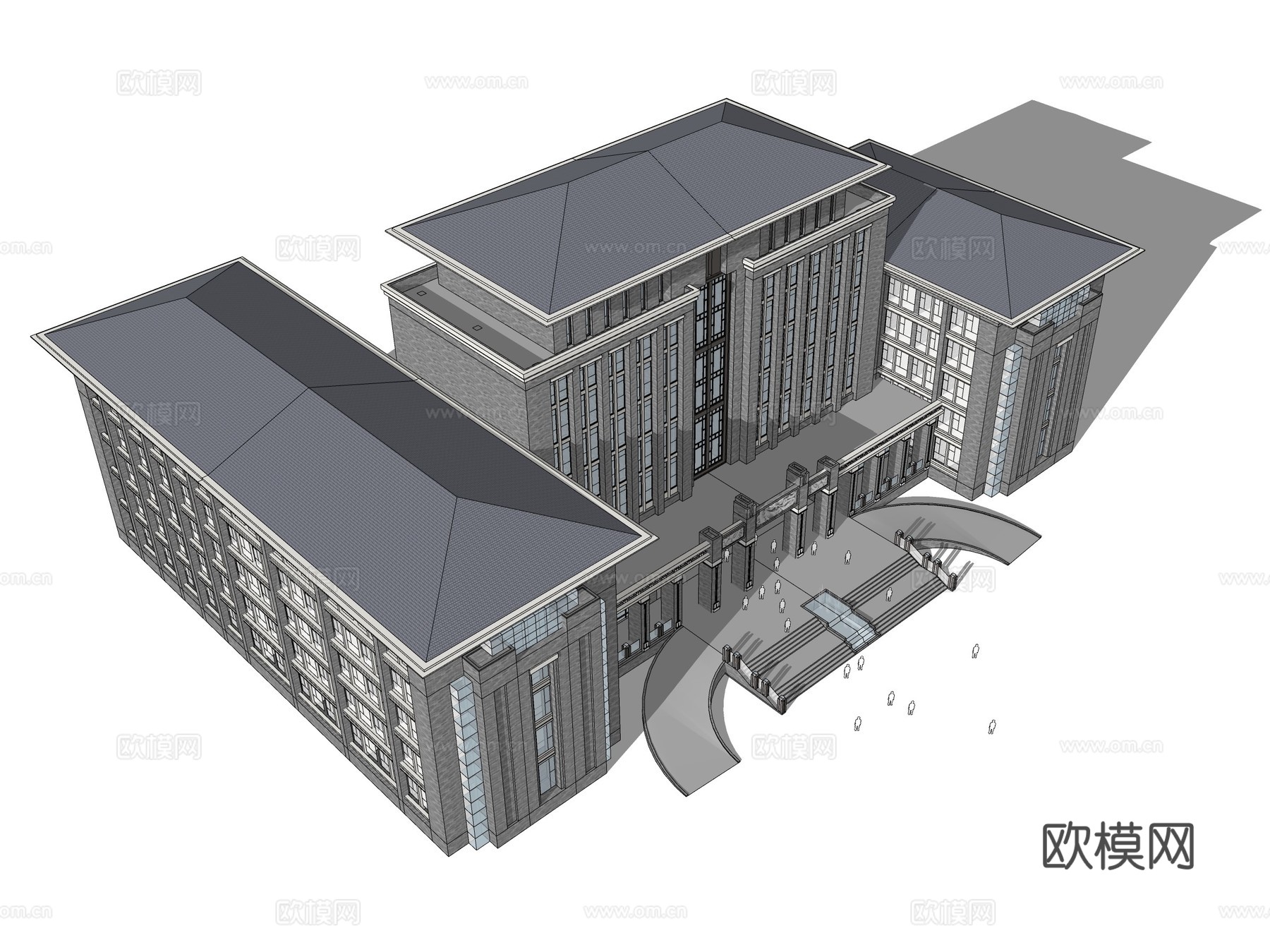 新中式行政办公楼建筑外观su模型下载