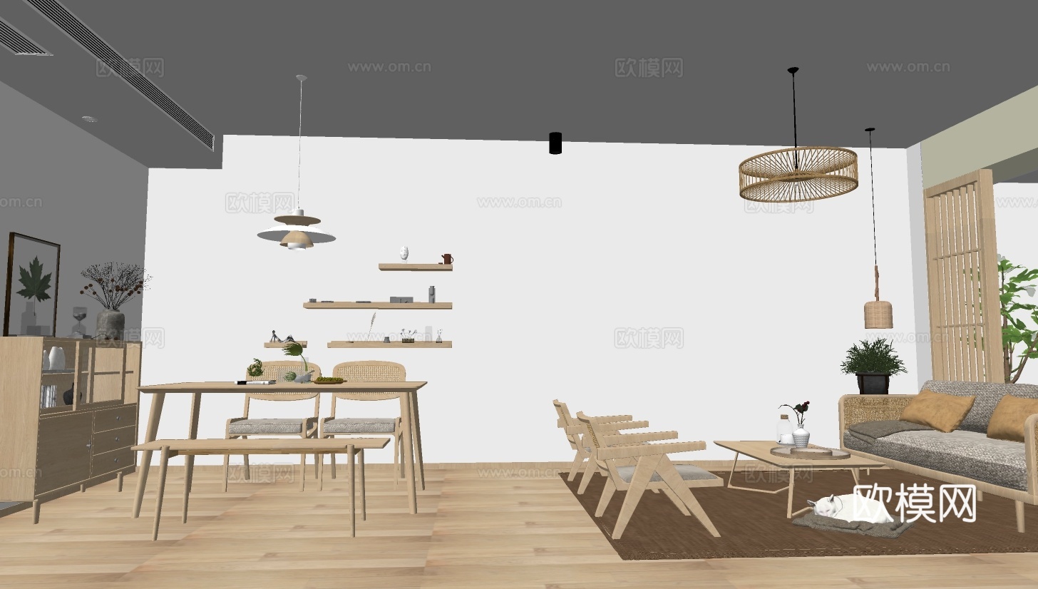 北欧公寓客餐厅su模型下载