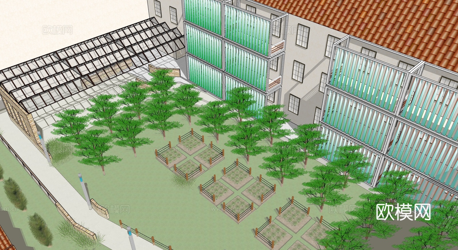 现代商业广场建筑su模型下载
