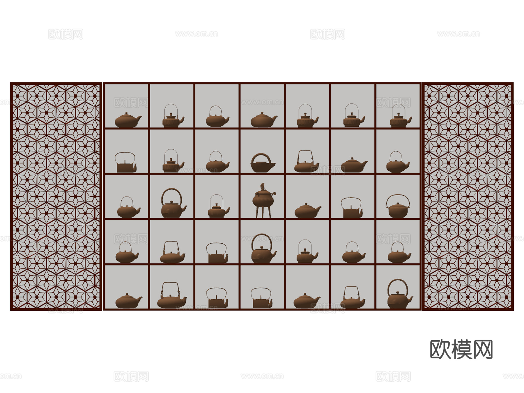 新中式紫砂茶壶茶具su模型下载