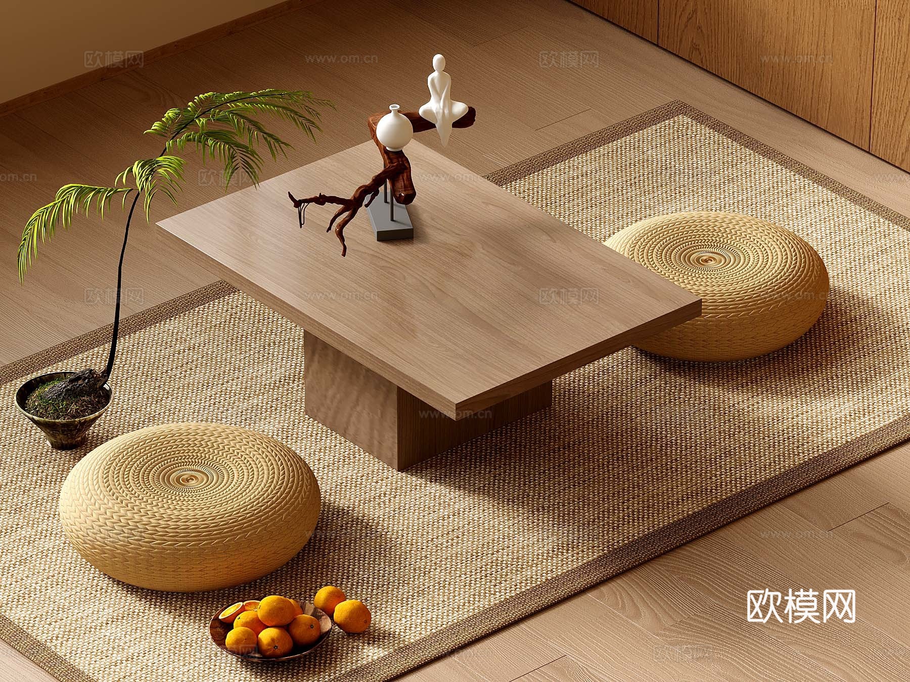 31新中式茶桌椅组合 蒲团 榻榻米坐垫3d模型