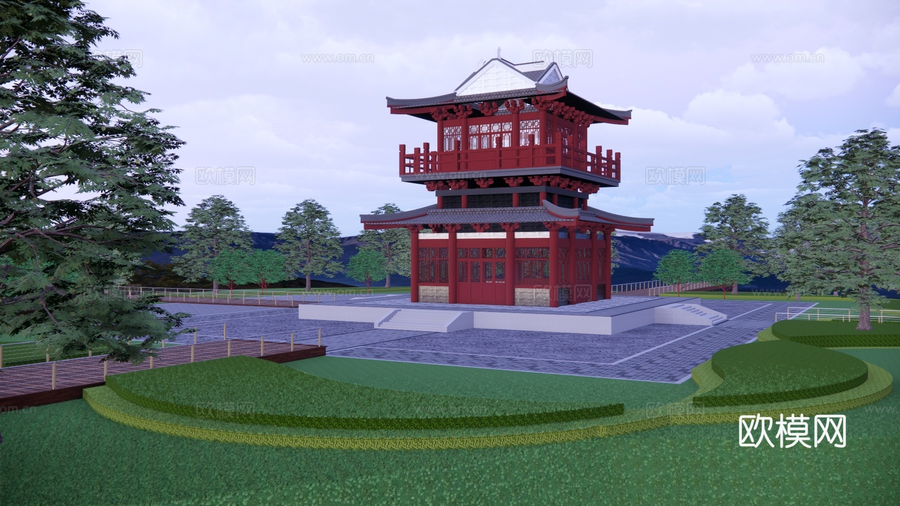 中式古建阁楼su模型下载