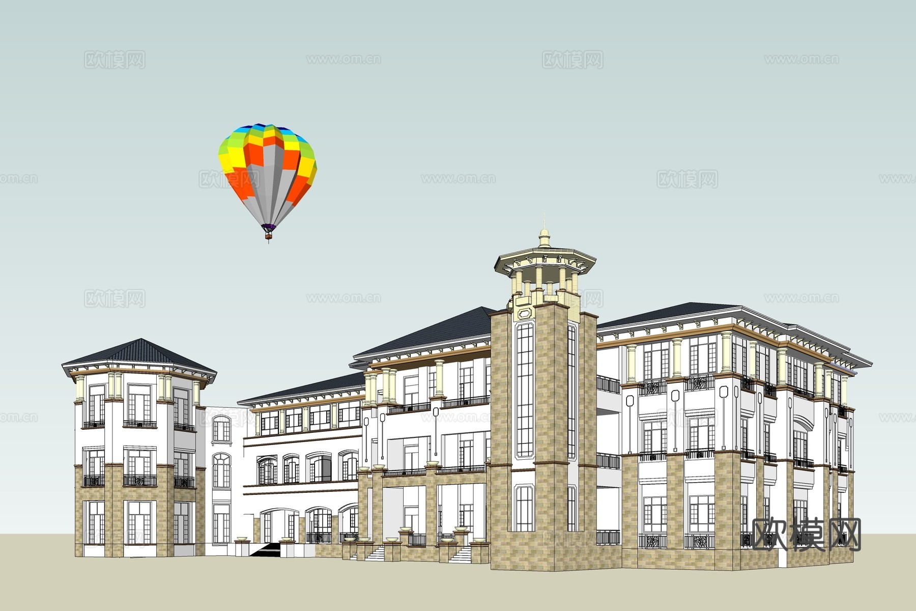 欧式教学楼建筑外观su模型下载
