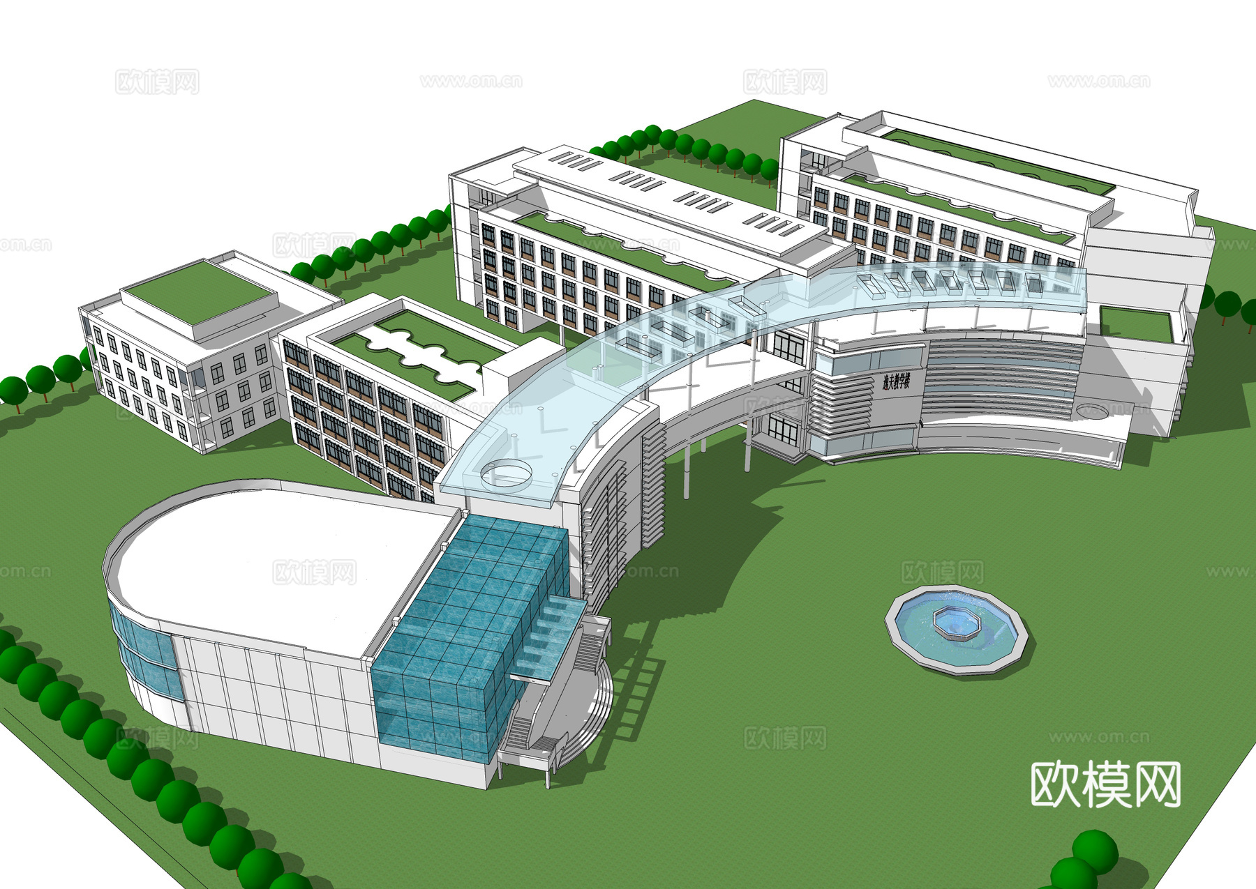 现代图书馆建筑外观su模型下载