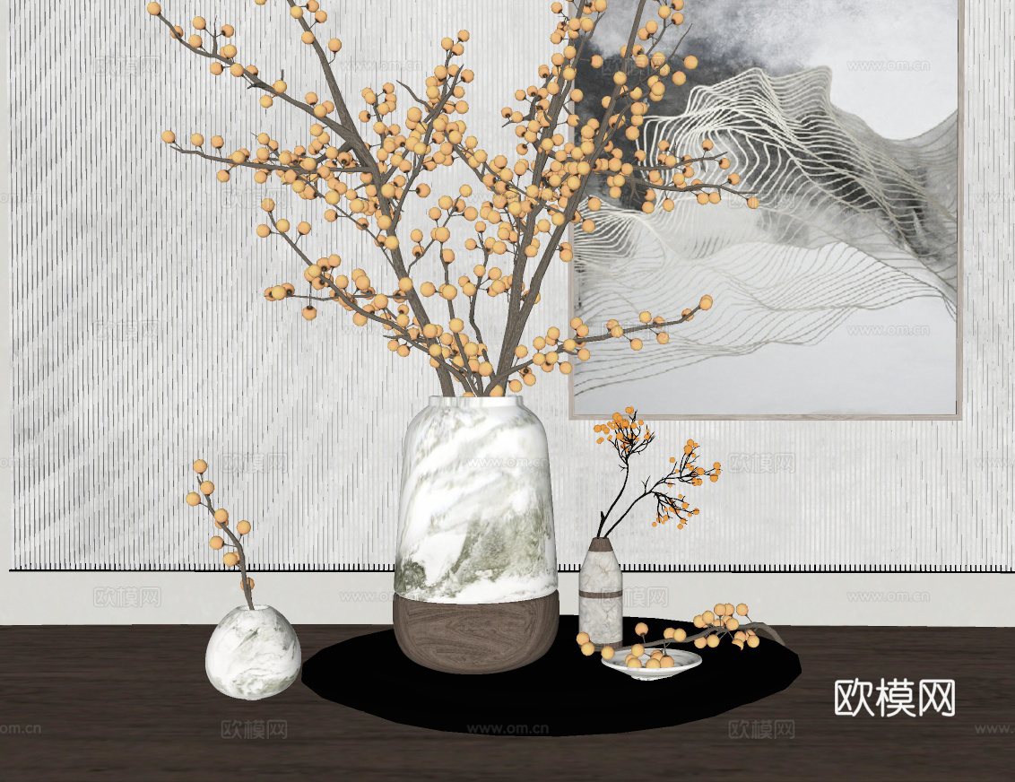 新中式花瓶插花su模型下载