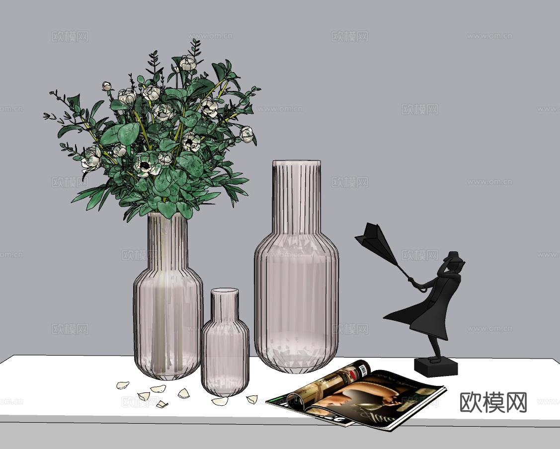 北欧玻璃花瓶饰品摆件su模型下载