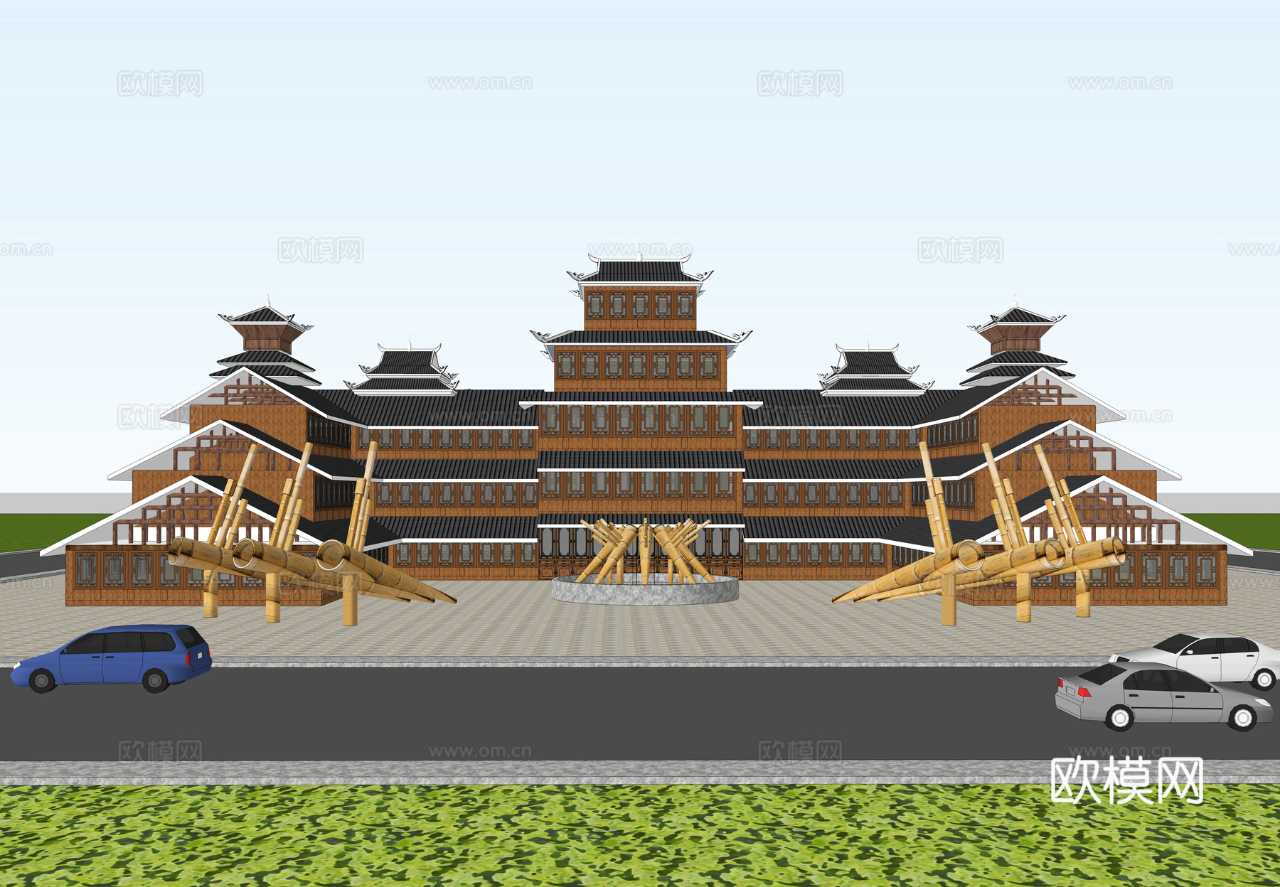 新中式苗族侗族文化博物馆外观su模型下载