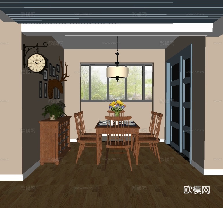 北欧餐厅su模型下载