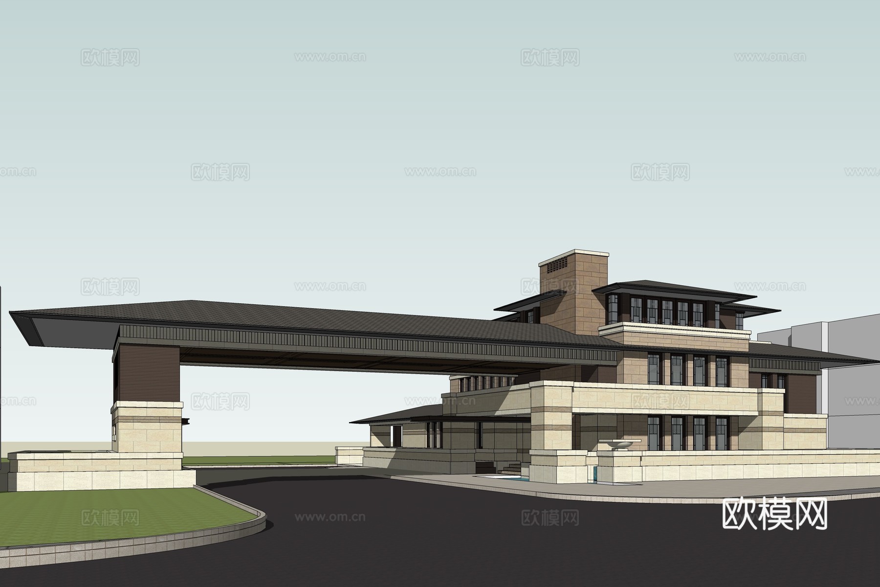 新中式售楼处su模型下载下载（渲染图2）