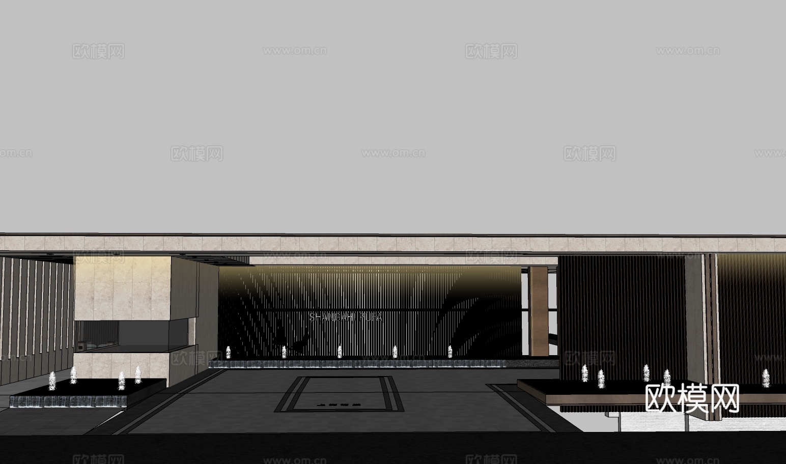 现代小区入户大门su模型下载