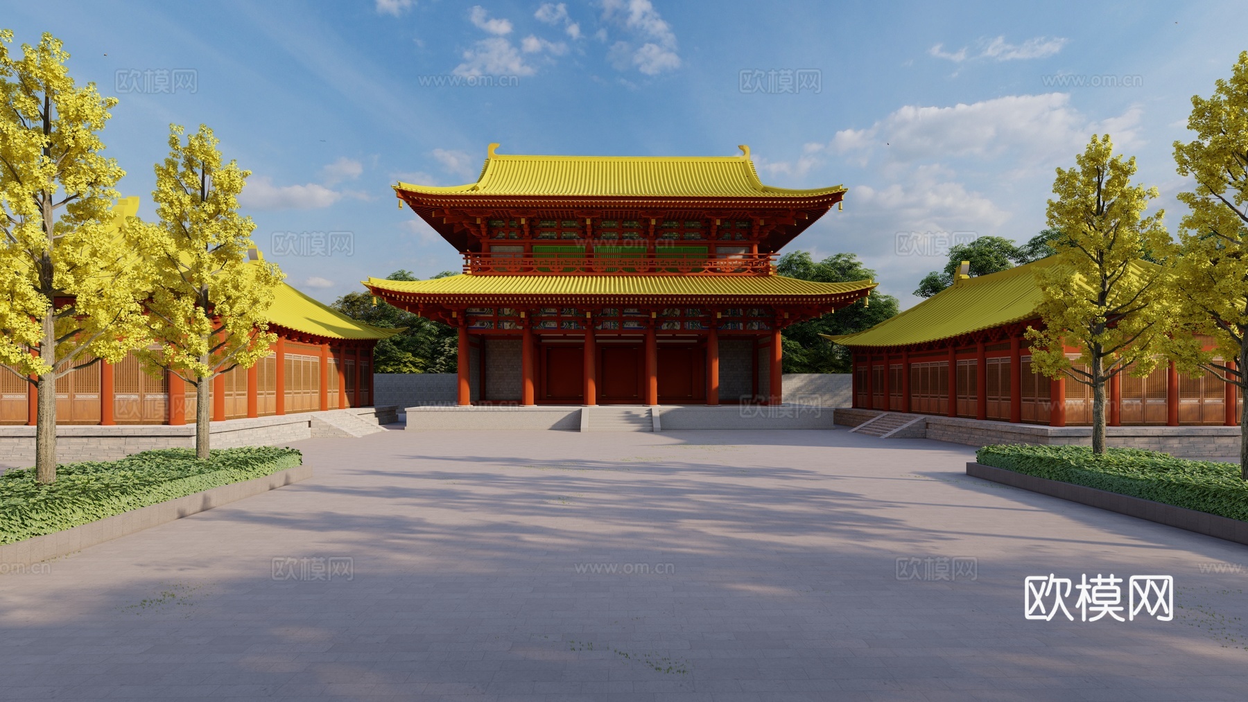 中式古建寺院su模型下载