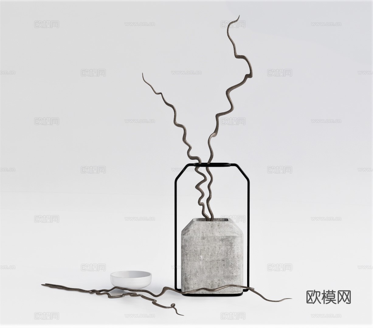 现代树枝花瓶摆件su模型下载