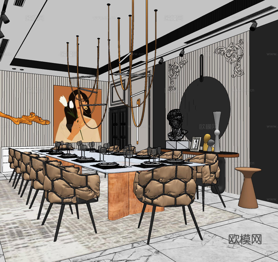 法式轻奢餐厅su模型下载