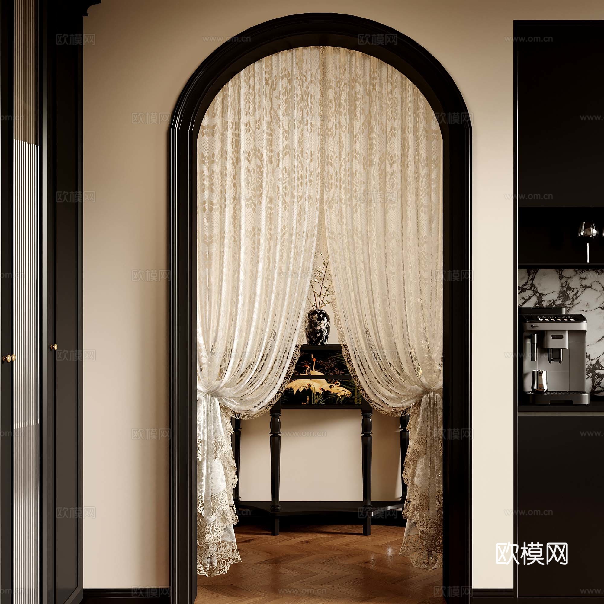 09法式窗帘 衣柜 餐边柜 玄关柜 端景台3d模型