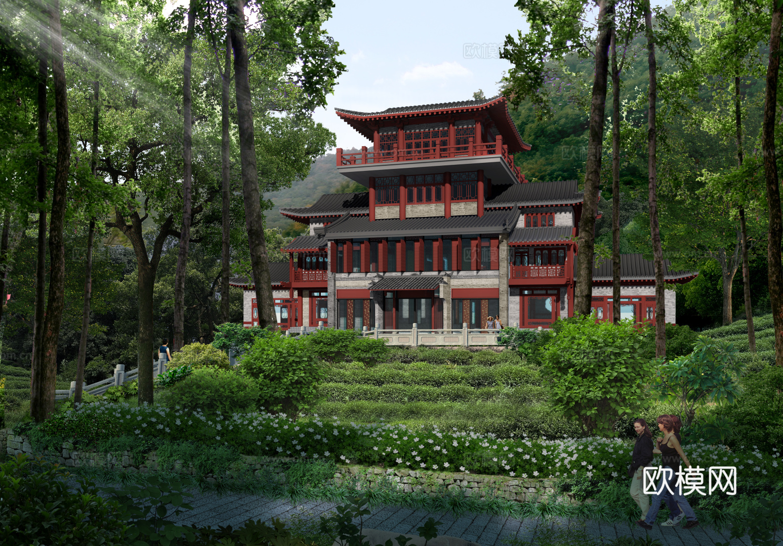 中式古建酒楼阁楼su模型下载