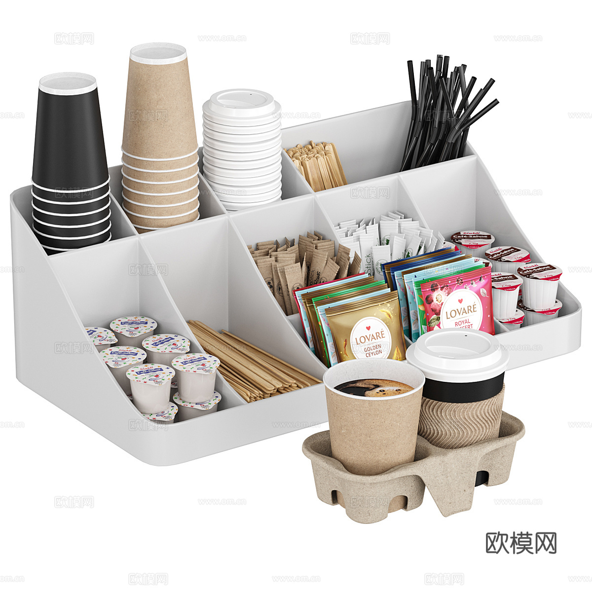 现代咖啡吧台面收纳器3d模型