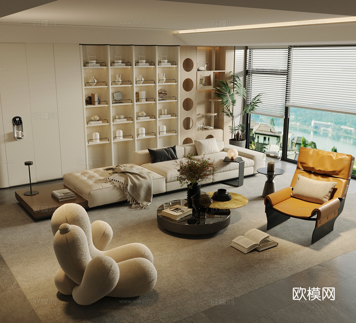 现代意式家居客厅 轻奢意式客厅 沙发茶几组合 高级灰客厅3d模型