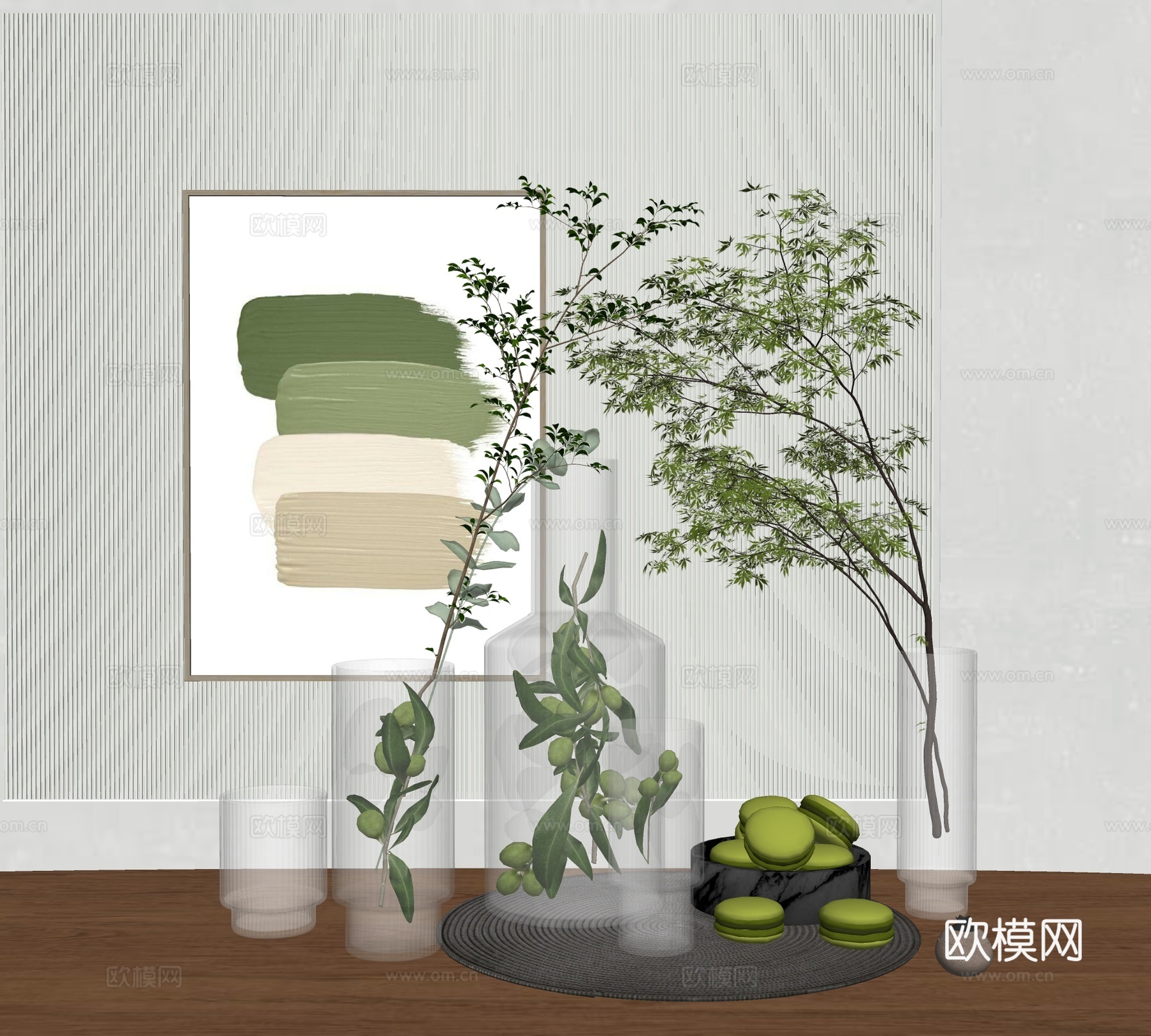 现代绿植花瓶su模型下载