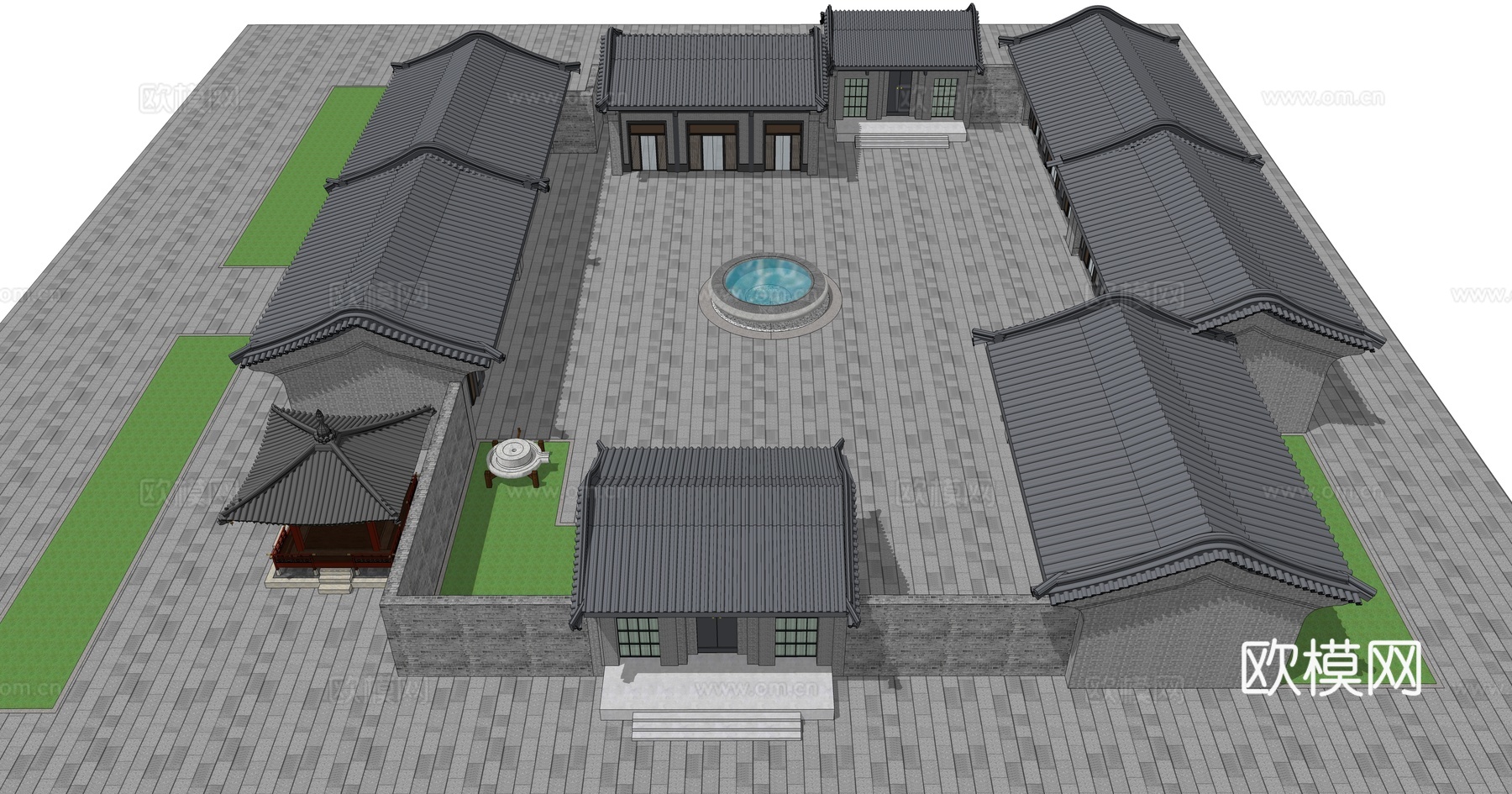 中式古建四合院su模型下载
