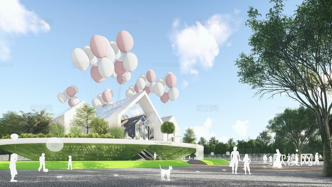 现代售楼处建筑外观su模型下载